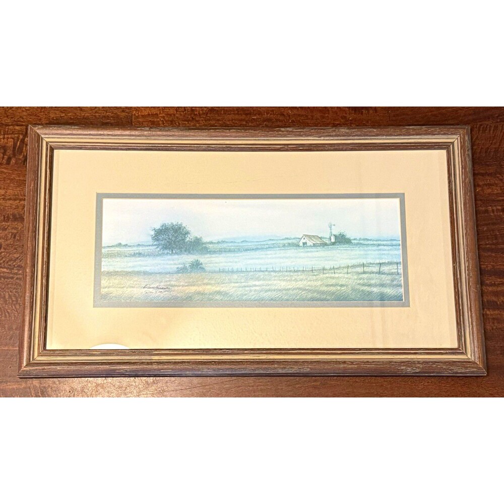 Dan Brown Signed Landscape Farm Nature Print on Paper, Matted & Framed